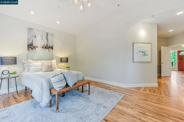 Bedroom, Interior, Recessed Lighting, Wood Texture Flooring