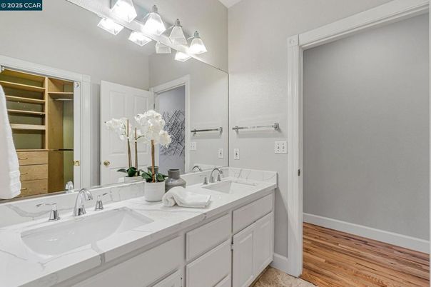 Bathroom, Dual Sink Vanities, Interior, Wood Texture Flooring