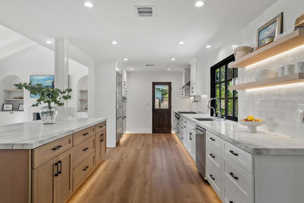Interior, Kitchen, Recessed Lighting, Wood Texture Flooring