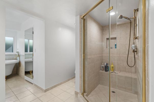 Bathroom, Free Standing Baths, Glass Shower, Interior, Recessed Lighting