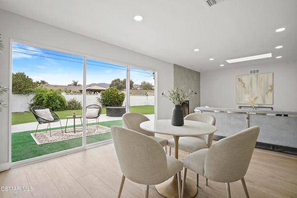 Dining room, Interior, Recessed Lighting, Wood Texture Flooring