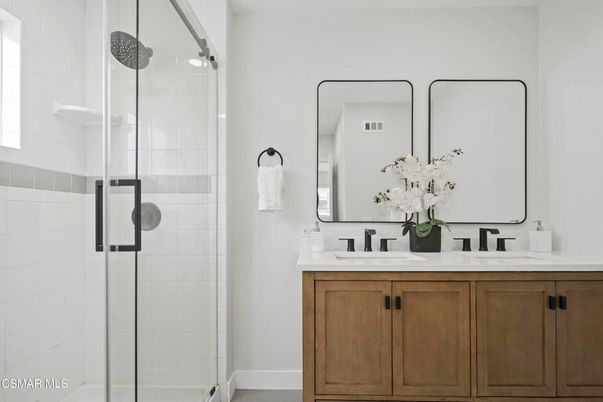 Bathroom, Dual Sink Vanities, Glass Shower, Interior