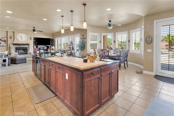 Dining room, Fireplace, Interior, Kitchen, Living room, Pendant Lights, Recessed Lighting