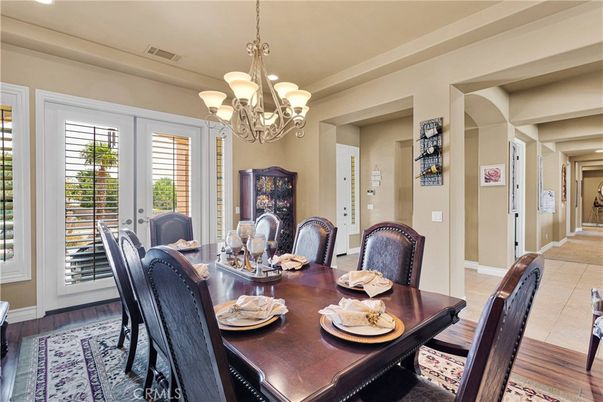 Chandelier, Dining room, Interior, Wood Texture Flooring