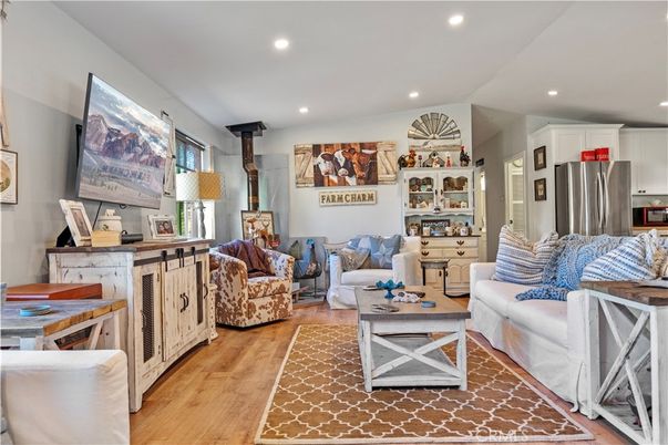 Interior, Kitchen, Living room, Recessed Lighting, Stainless Steel Appliances, Wood Texture Flooring