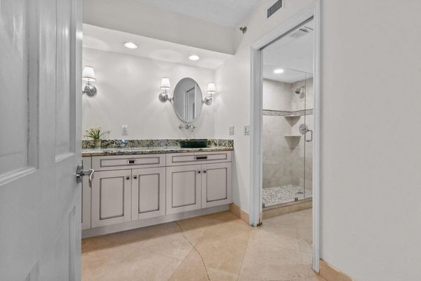 Bathroom, Dual Sink Vanities, Glass Shower, Interior, Recessed Lighting