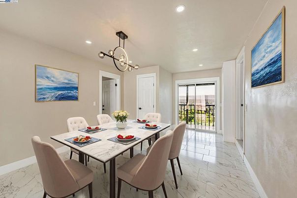 Dining room, Interior, Marble, Pendant Lights, Recessed Lighting