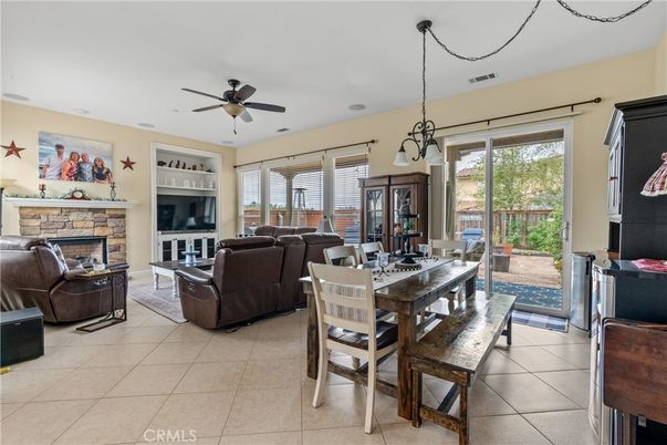 Dining room, Fireplace, Interior, Living room, Pendant Lights