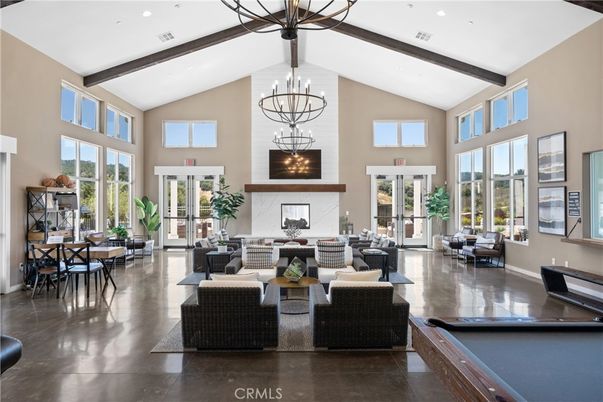Billiard Table, Chandelier, Dining room, Fireplace, Game Room, Interior, Living room, Pendant Lights, Recessed Lighting, Wooden Beams