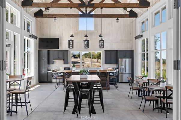 Dining room, Interior, Kitchen, Pendant Lights, Wooden Beams