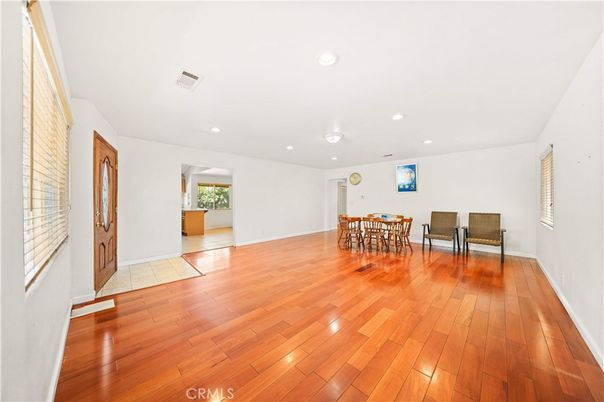 Dining room, Interior, Recessed Lighting, Wood Texture Flooring