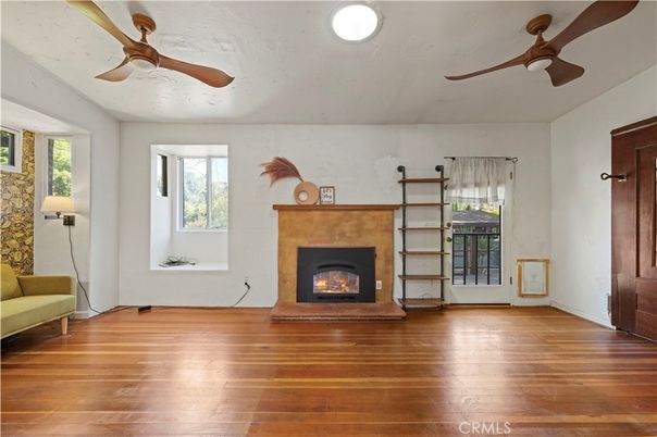 Empty room, Fireplace, Interior, Recessed Lighting, Wood Texture Flooring