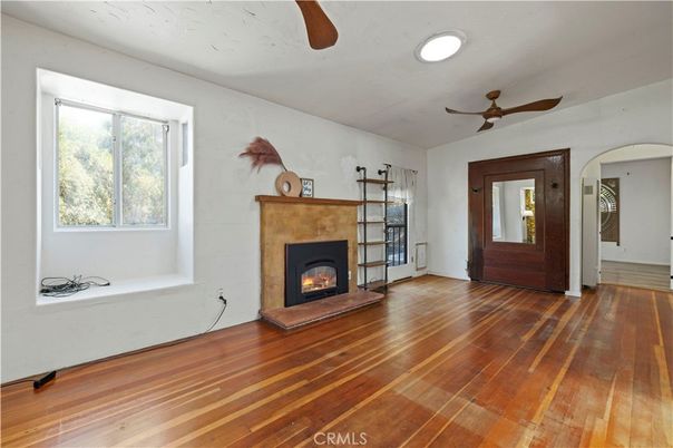Empty room, Fireplace, Interior, Recessed Lighting, Wood Texture Flooring