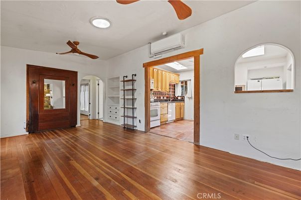 Empty room, Interior, Kitchen, Recessed Lighting, Wood Texture Flooring