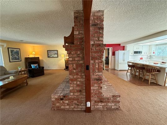 Dining room, Fireplace, Interior, Living room, Stone Walls