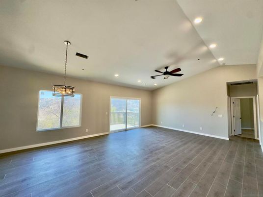 Empty room, Interior, Pendant Lights, Recessed Lighting, Wood Texture Flooring