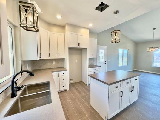 Interior, Kitchen, Pendant Lights, Recessed Lighting, Wood Texture Flooring