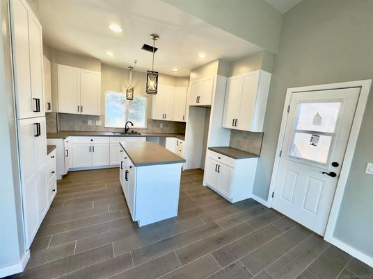 Interior, Kitchen, Pendant Lights, Recessed Lighting, Wood Texture Flooring