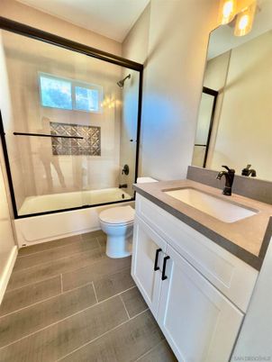Bathroom, Glass Shower, Interior, Wood Texture Flooring