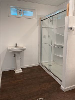 Bathroom, Glass Shower, Interior, Wood Texture Flooring