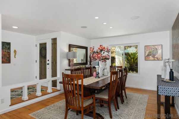 Dining room, Interior, Recessed Lighting, Wood Texture Flooring
