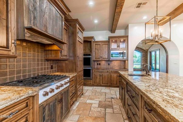 Interior, Kitchen, Pendant Lights, Recessed Lighting, Stainless Steel Appliances, Wooden Beams