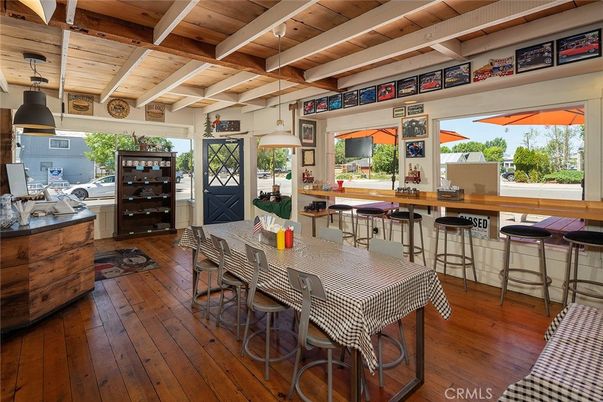 Dining room, Interior, Pendant Lights, Wooden Beams, Wooden Ceilings, Wood Texture Flooring