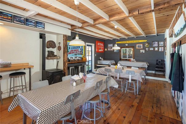 Dining room, Interior, Pendant Lights, Wooden Beams, Wooden Ceilings, Wood Texture Flooring
