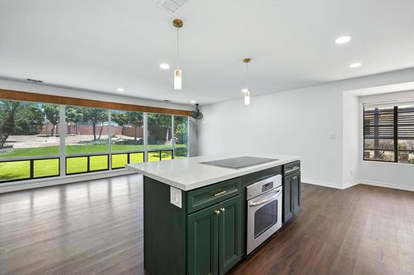 Interior, Kitchen, Pendant Lights, Recessed Lighting, Wood Texture Flooring