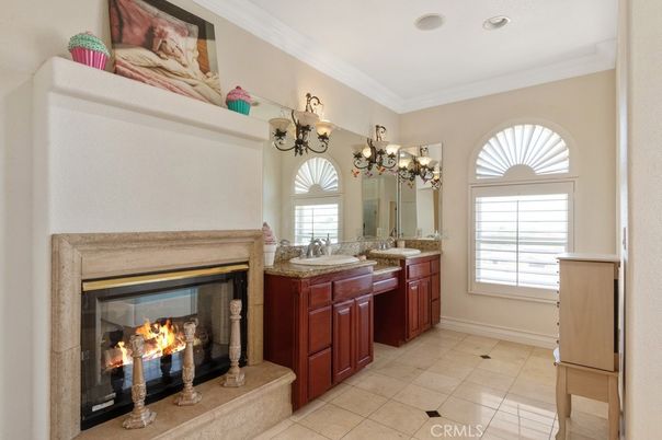 Bathroom, Chandelier, Fireplace, Interior, Recessed Lighting
