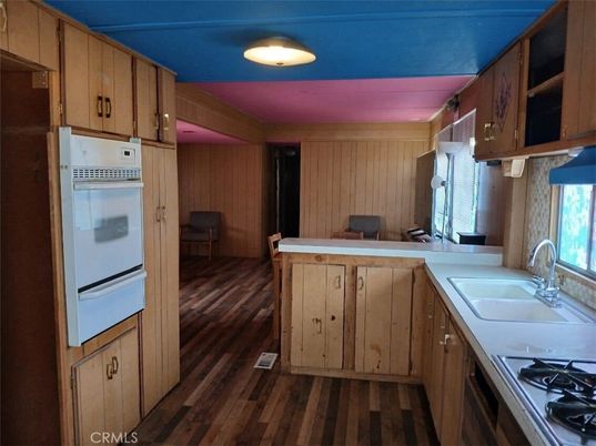 Interior, Kitchen, Recessed Lighting, Wood Texture Flooring, Wooden Walls