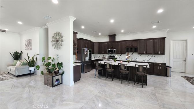 Interior, Kitchen, Marble, Recessed Lighting, Stainless Steel Appliances