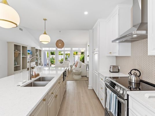 Interior, Kitchen, Living room, Pendant Lights, Recessed Lighting, Stainless Steel Appliances, Wood Texture Flooring