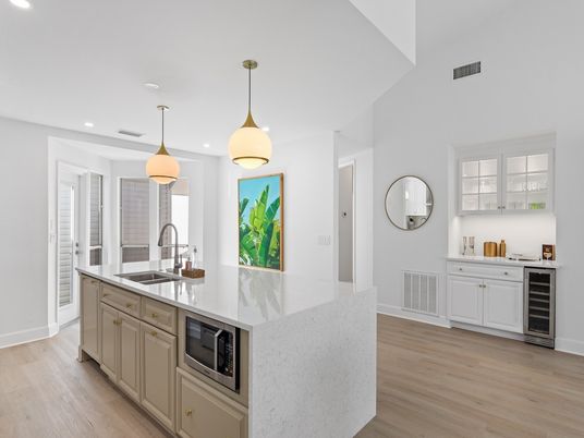 Interior, Kitchen, Pendant Lights, Recessed Lighting, Wood Texture Flooring
