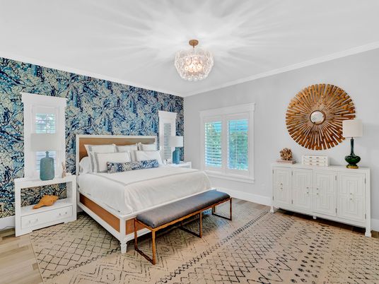 Bedroom, Chandelier, Interior, Wood Texture Flooring