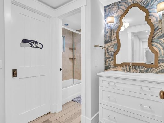 Bathroom, Glass Shower, Interior, Wood Texture Flooring