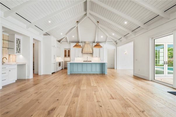 Interior, Kitchen, Pendant Lights, Recessed Lighting, Wood Texture Flooring