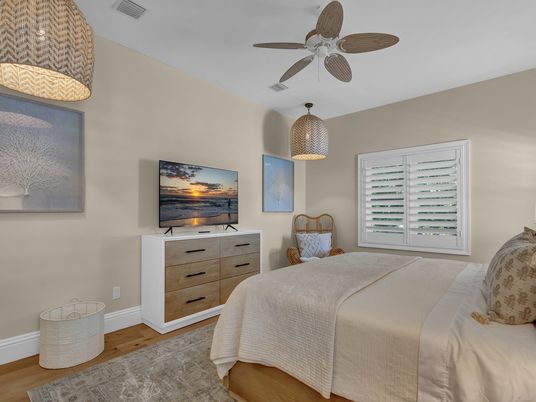 Bedroom, Interior, Pendant Lights, Wood Texture Flooring