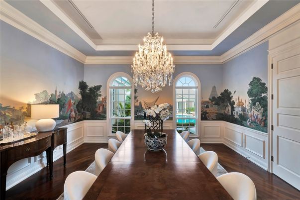 Chandelier, Dining room, Interior, Wood Texture Flooring