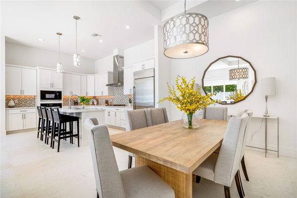 Dining room, Interior, Kitchen, Pendant Lights, Recessed Lighting, Stainless Steel Appliances
