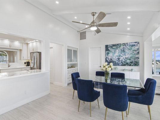 Dining room, Interior, Kitchen, Recessed Lighting, Stainless Steel Appliances, Wood Texture Flooring