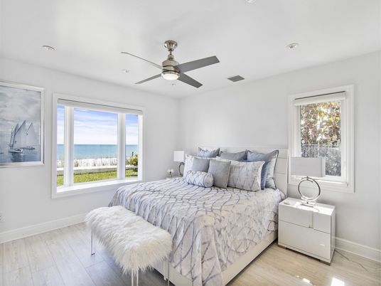 Bedroom, Interior, Recessed Lighting, Water, Wood Texture Flooring