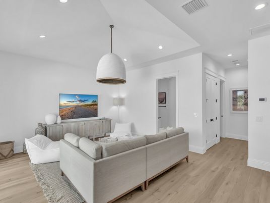Interior, Living room, Pendant Lights, Recessed Lighting, Wood Texture Flooring
