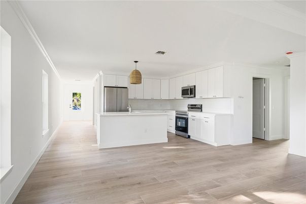 Interior, Kitchen, Stainless Steel Appliances, Wood Texture Flooring