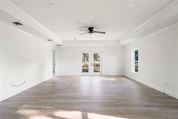 Empty room, Interior, Recessed Lighting, Wood Texture Flooring