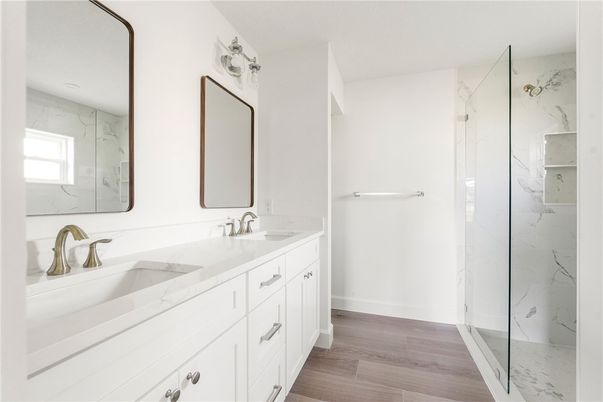Bathroom, Dual Sink Vanities, Interior, Wood Texture Flooring