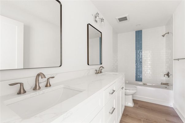 Bathroom, Dual Sink Vanities, Interior, Wood Texture Flooring