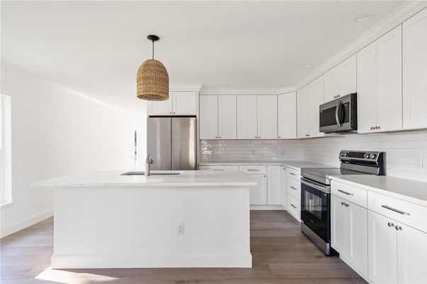 Interior, Kitchen, Stainless Steel Appliances, Wood Texture Flooring