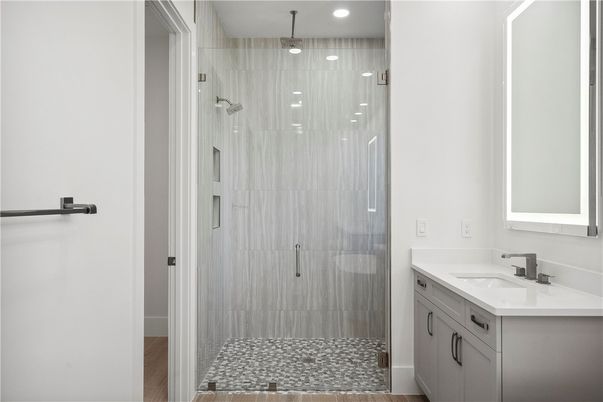 Bathroom, Glass Shower, Interior, Recessed Lighting