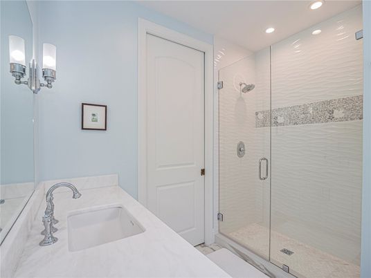 Bathroom, Glass Shower, Interior, Recessed Lighting